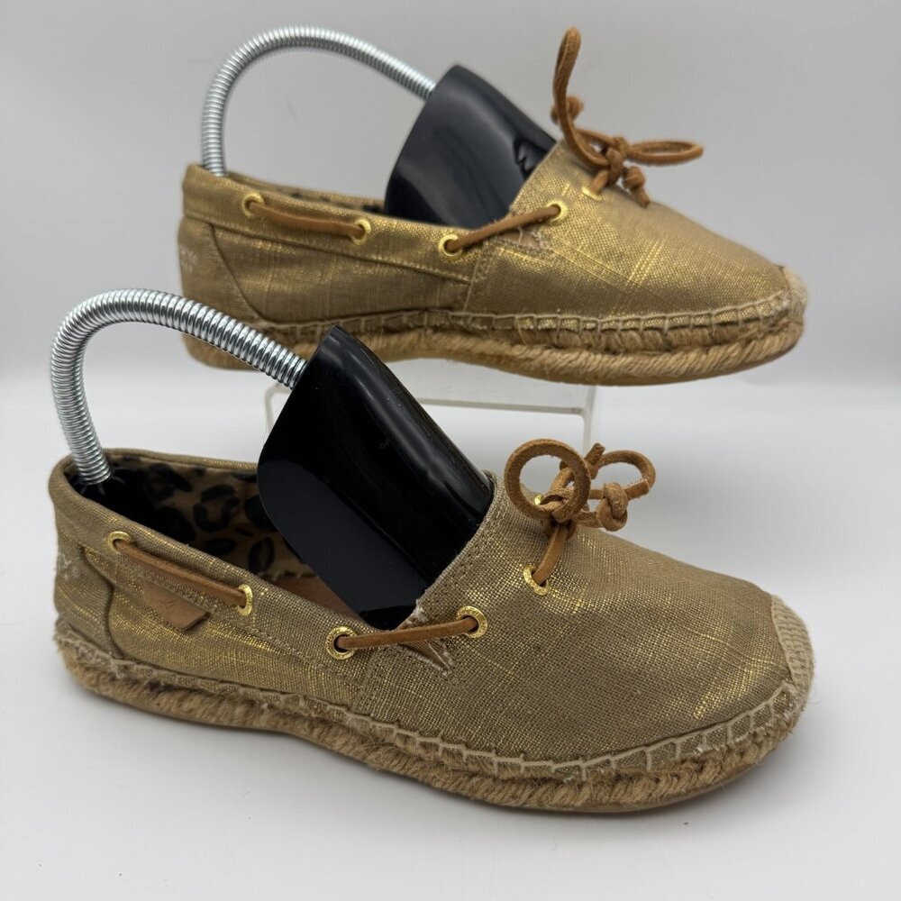 Sperry Top-sider Womens 6.5 Gold Metallic Weave Flat Espadrilles Slip On